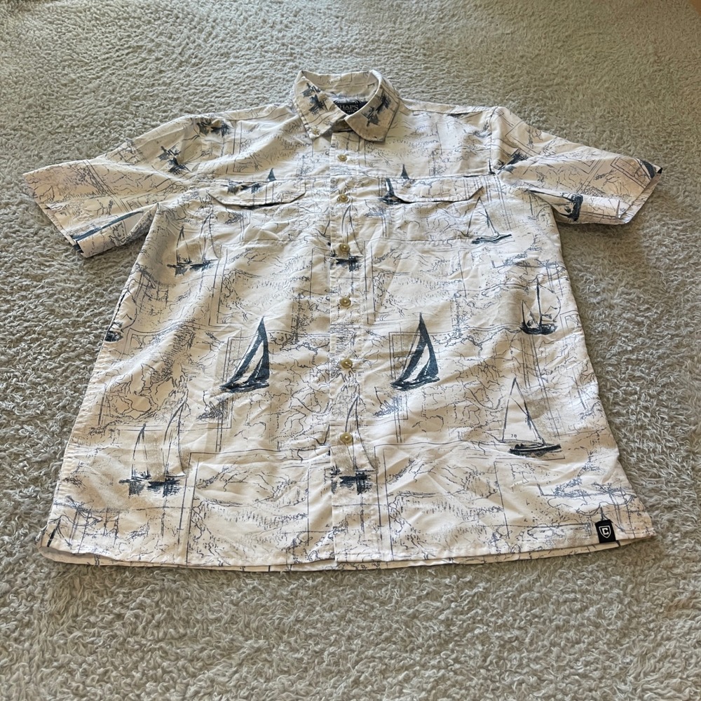 Chaps Mens Medium Sailboat Map Print Short Sleeve Button Down Performance Shirt